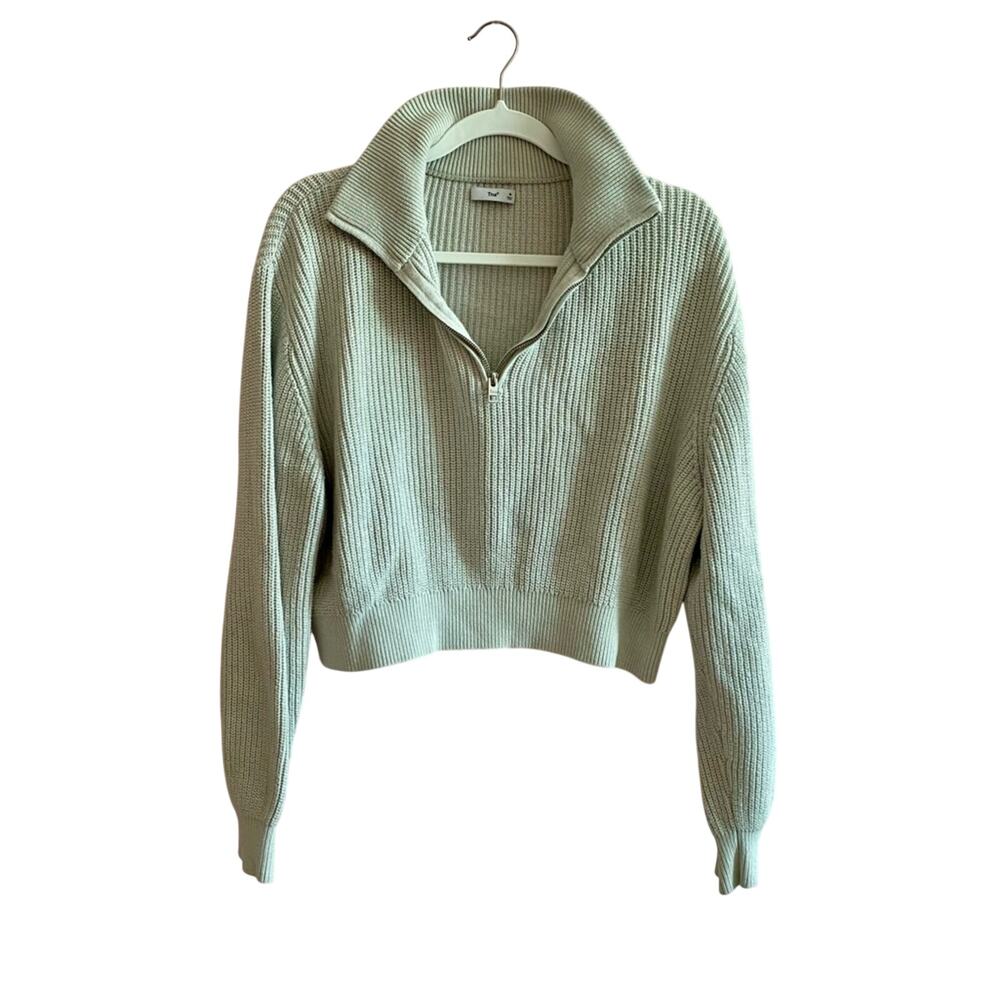TNA Aritzia Minimal Chic Ribbed Half Zip Cropped Pullover Collared Sweater